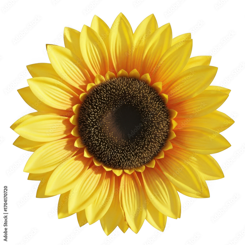 Fototapeta premium Vibrant yellow sunflower blooming with detailed center and petals against a transparent background