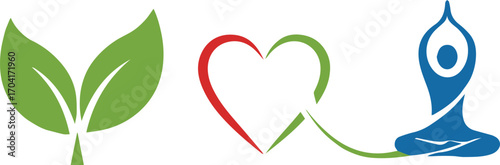 Serene yoga pose with vibrant leaves and heart symbolizing holistic wellness and healthy living