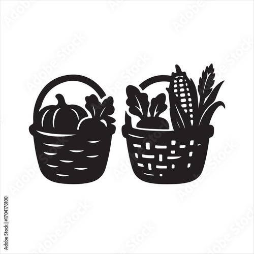 harvest baskets vector silhouette outline logo design concept illustration