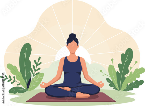 Serene woman meditating outdoors finding inner peace amidst nature's tranquility and calming light