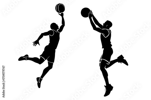 Basketball dunk silhouette vector  isolated on white background