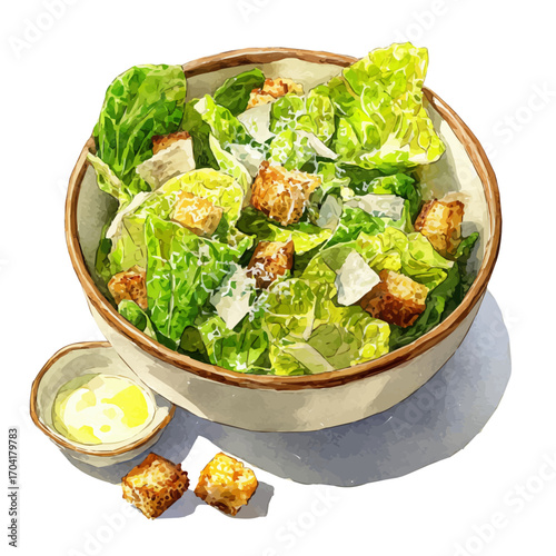 Caesar Salad, watercolor drawing vector, isolated on a white background.