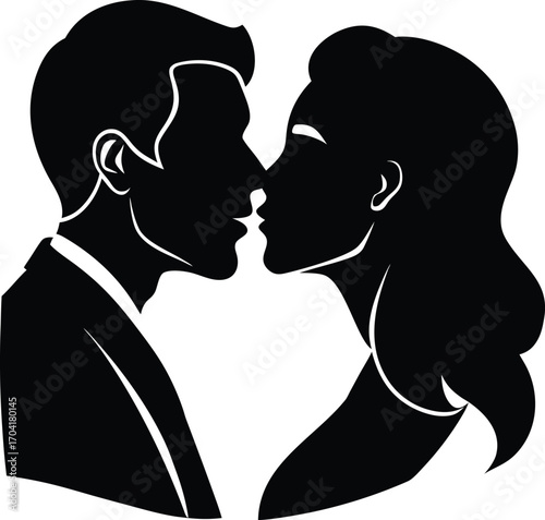Couple Kissing silhouette vector art illustration