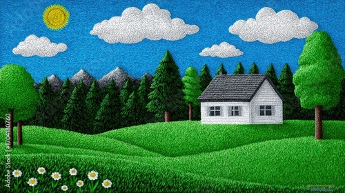 Artistic House in Green Meadow with Mountains