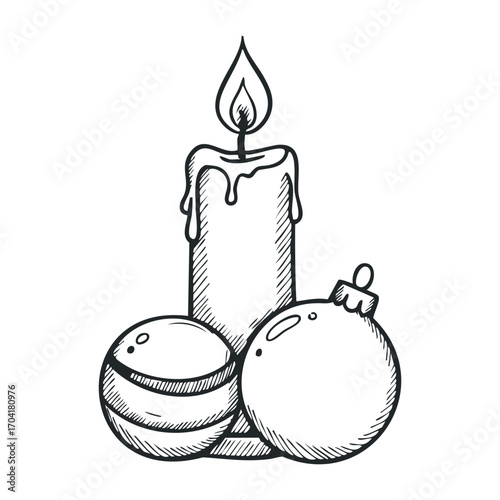 Candle decorating event with ornaments cozy home illustration festive atmosphere view holiday spirit. Vector illustration