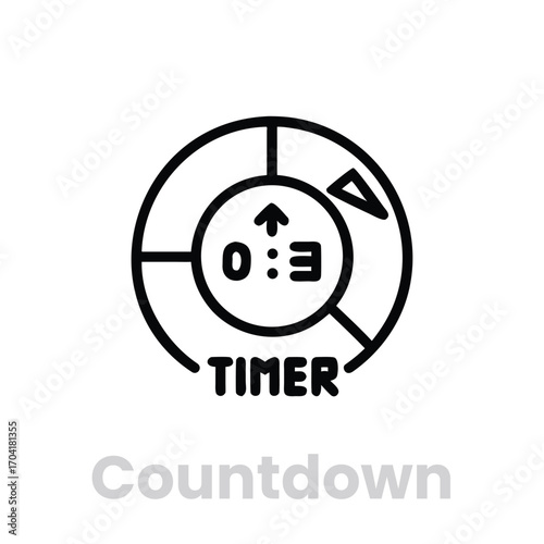 Countdown timer line icon isolated on white background time management and urgency concept, perfect for sports, cooking, and project management designs