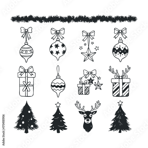 Christmas decorations holiday season graphic art festive environment flat lay seasonal design. Vector illustration