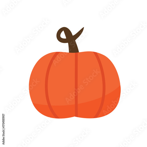 Vibrant Orange Pumpkin Illustration with Curly Stem
