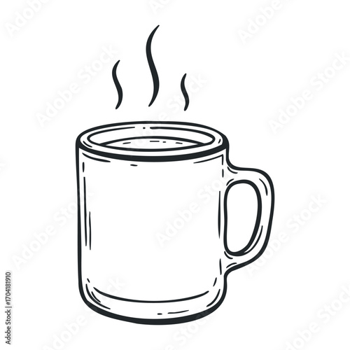 Steaming coffee mug cozy kitchen illustration home environment view daily comfort concept. Vector illustration