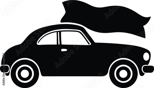 Wedding Car with Just Married Sign silhouette vector art illustration