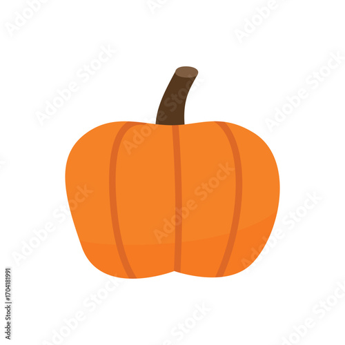 A cartoon pumpkin with a brown stem isolated on white background