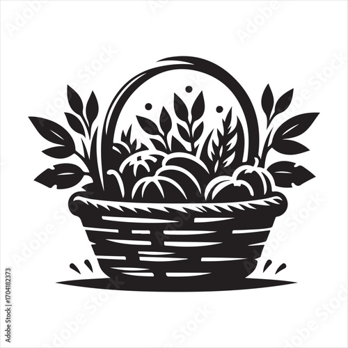 harvest baskets vector silhouette outline logo design concept illustration