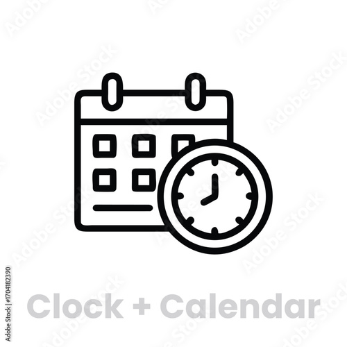 Clock and calendar line icon isolated on white background time management and schedule planning concept, perfect for business, productivity, and organization designs