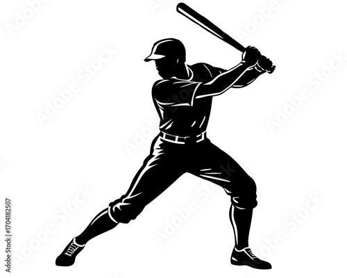 Baseball player swinging silhouette illustration isolated on white background