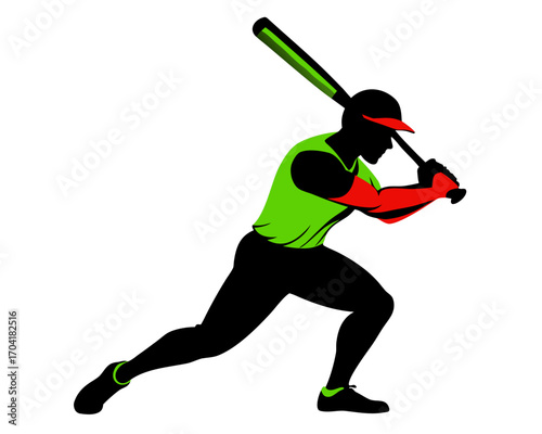 Baseball player swinging silhouette illustration isolated on white background
