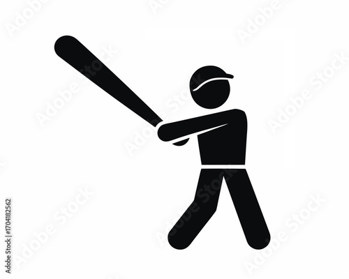 Baseball player swinging icon  silhouette illustration isolated on white background