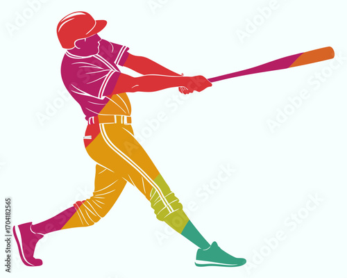 Baseball player swinging silhouette illustration isolated on white background