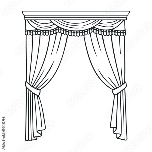 Draping curtains action for elegant window treatments home interior graphic design modern environment artistic viewpoint. Vector illustration