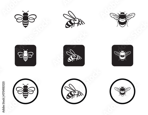 Bee icon set, bee silhouette icon, honey bee silhouette icon, honey bee icon symbol, Flying Bee icon, vector illustration EPS 10.