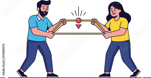 Teamwork challenge with man and woman, balance, coordination, focus, communication, problem solving, trust activity, collaboration, business concept illustration