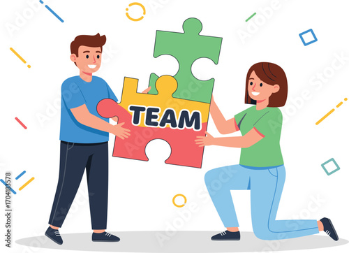 Teamwork concept with happy man and woman 