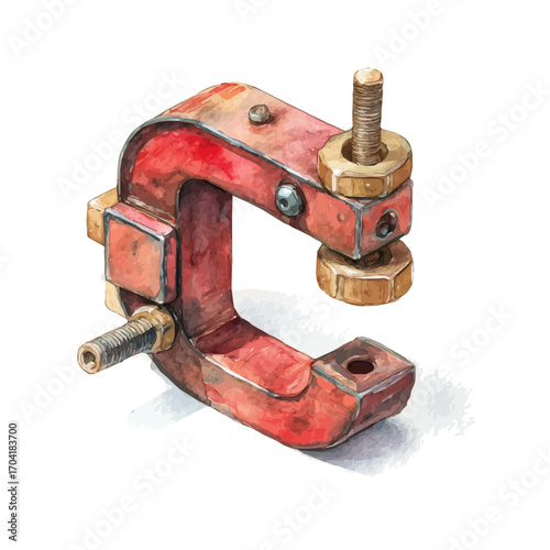 C-clamp, watercolor painting vector, isolated on a white background.