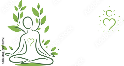 Serene person meditating surrounded by lush green leaves, embodying peace and natural wellness