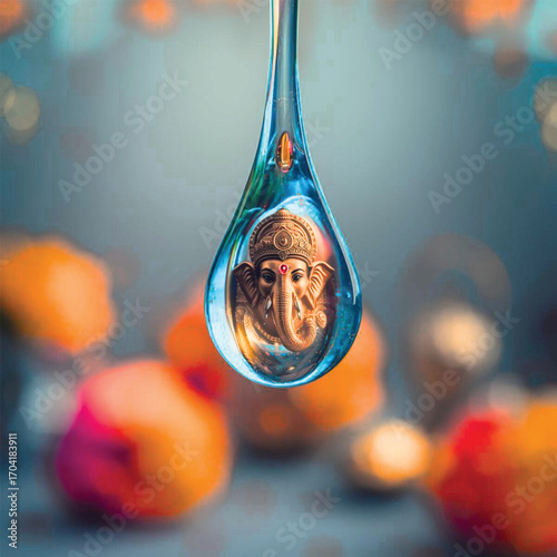 Spiritual dewdrop reflection of lord ganesha divine hindu symbol sacred art vector