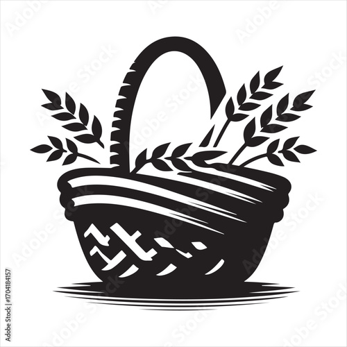 harvest baskets vector silhouette outline logo design concept illustration