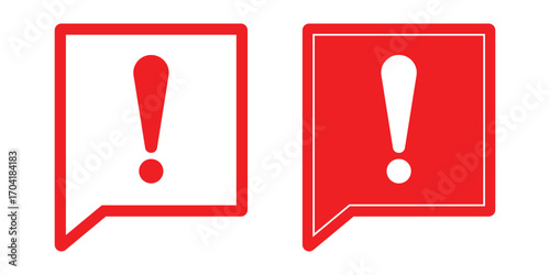 Two bold red exclamation point icons within distinct speech bubbles alerting attention