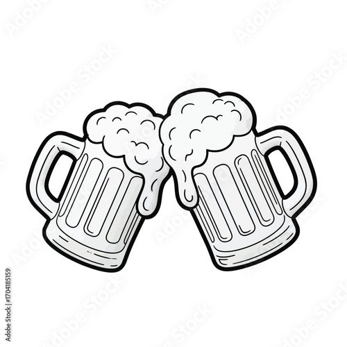 Cheers beer mugs clinking celebration toast flat style vector illustration hand drawn outline vector