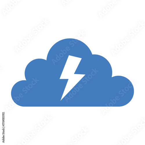 Bright blue cloud with white lightning bolt symbol simple graphic icon