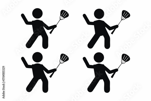 set of Badminton player smash icon silhouette vector isolated on white background