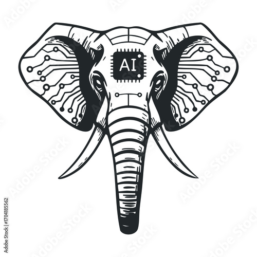 Innovative ai design featuring elephants in graphic art digital environment viewpoint conceptual imagery. Vector illustration