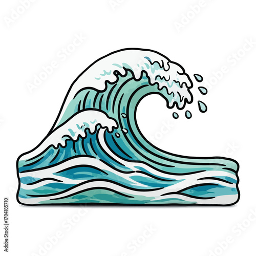 Dynamic hand drawn ocean wave illustration for coastal and surfing themes vector