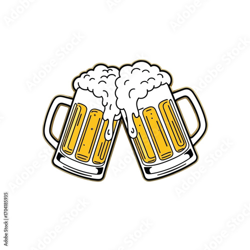 Cheers two frothy beer mugs clinking together celebrating oktoberfest and cheers moments vector