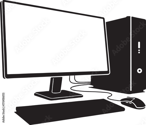 Desktop Computer Silhouette  Bold Vector Symbol of PC Workstation Technology