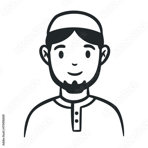 Cultural portrait of a young man in traditional attire urban setting illustration friendly environment view. Vector illustration