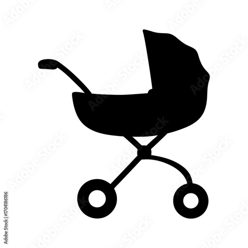 Black silhouette of a classic baby carriage or pram for newborns