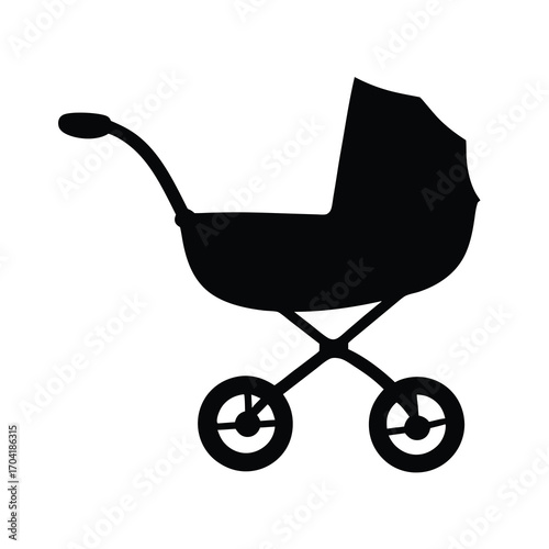 Silhouette of a classic baby carriage stroller, a symbol of infancy