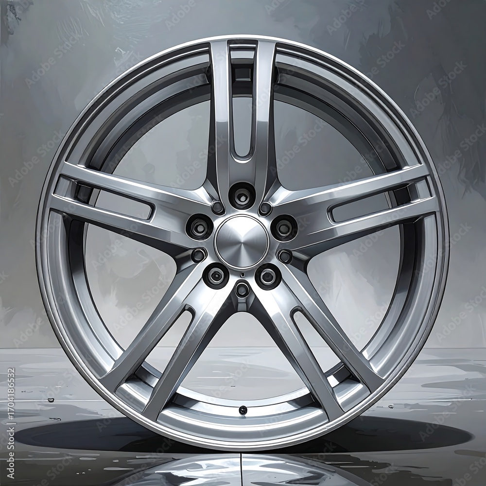 Obraz premium Sleek, metallic car wheel