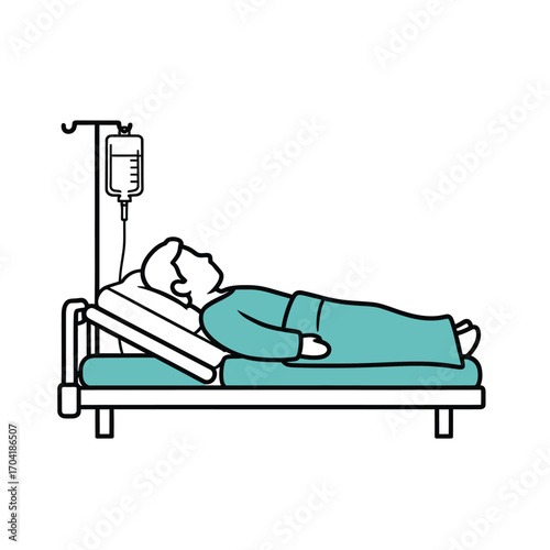 Patient in hospital bed receiving iv drip treatment medical care recovery illustration vector