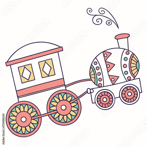 Whimsical toy train with intricate details