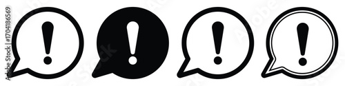 Set of speech bubble exclamation mark icons warning alert notification symbol set