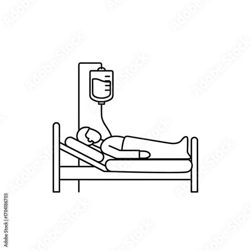 Doodle style patient lying in hospital bed with iv drip medical treatment illustration for healthcare concepts vector