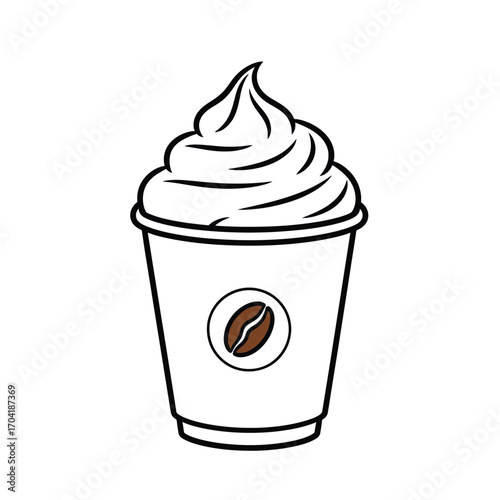 Simple hand drawn vector illustration of a whipped cream coffee cup with coffee bean icon vector