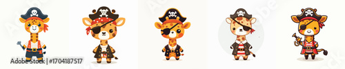 cute giraffe vector in pirate costume