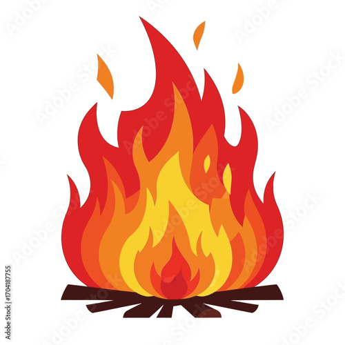 Vibrant cartoon campfire illustration with dancing flames and wooden logs for outdoor adventures vector