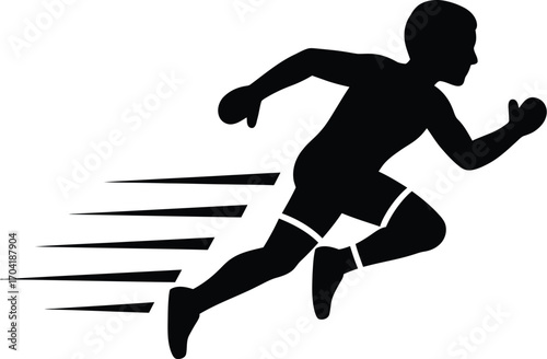 Running Man Silhouette, Athlete Sprint Icon, Fitness Sport Vector Isolated on White Background