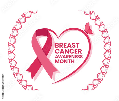 Pink ribbon heart celebrating breast cancer awareness month support and hope vector